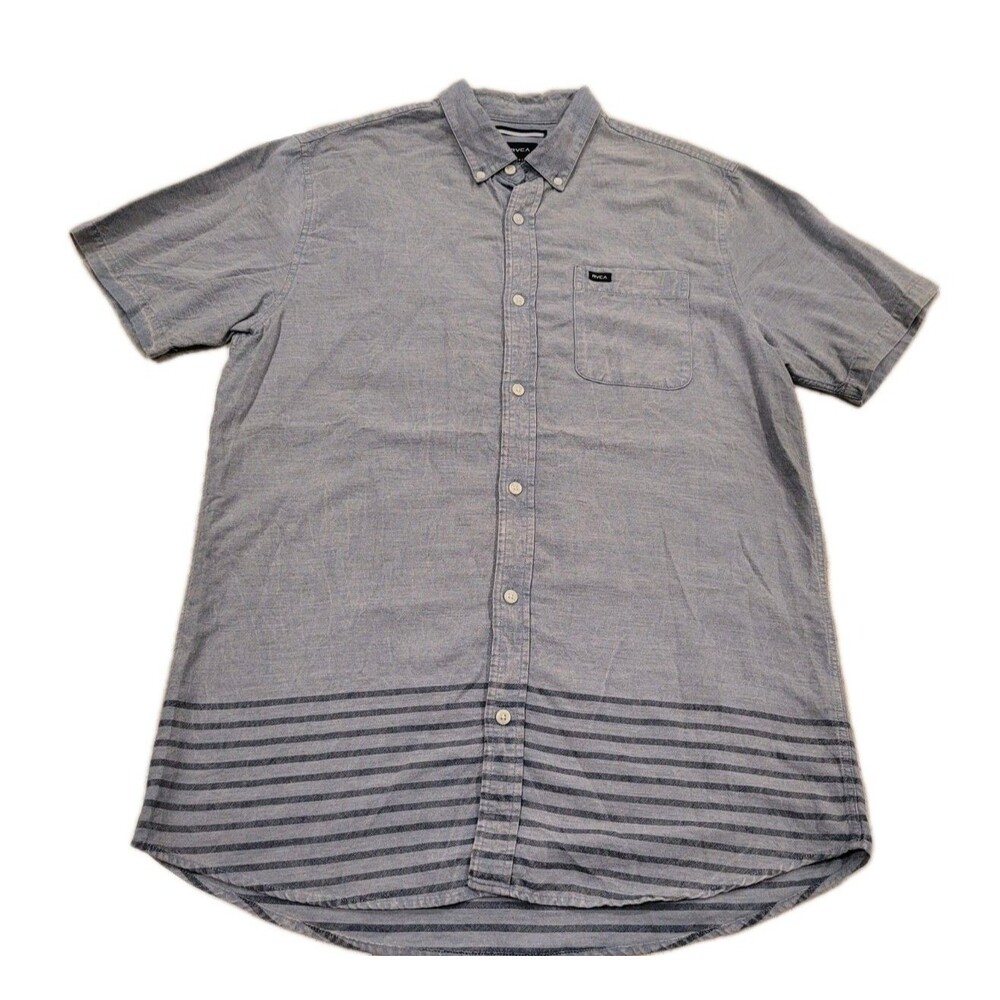 RVCA Button Up Shirt Size M Blue Short Sleeve Streetwear Slim Fit Casual Skater
